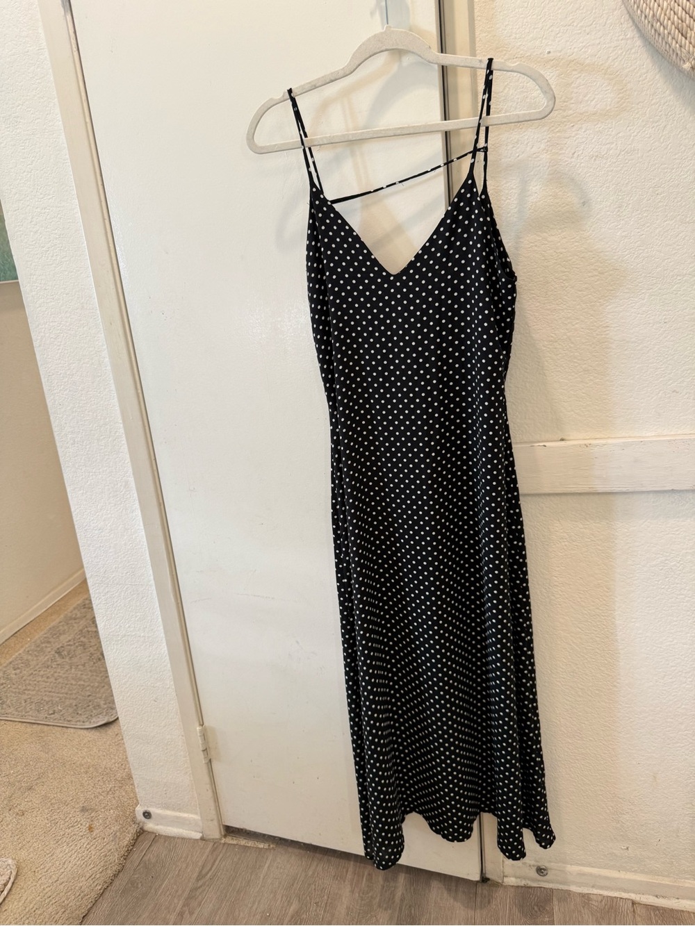 Zara Black Polka Dot Slip maxi Dress with Spaghetti Straps